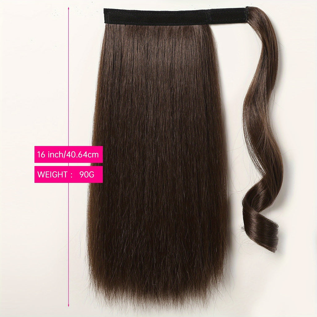 16 Inch Straight Ponytail Hair Extension, 90g Synthetic Clip-In Long Hair Wrap with Magic Drawstring, Versatile for All Women - Haircube, Hair Accessories Suitable for Birthday Party, Wedding Reception Mother's day gift for mom mother