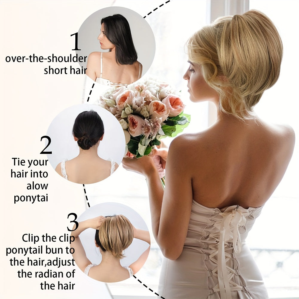 1pc Elegant Women'S Short Ponytail Extension with Claw Clip and Bendable Wires, 25.4cm Straight Hair Messy Bun Fake Hairpiece, DIY Styling Options
