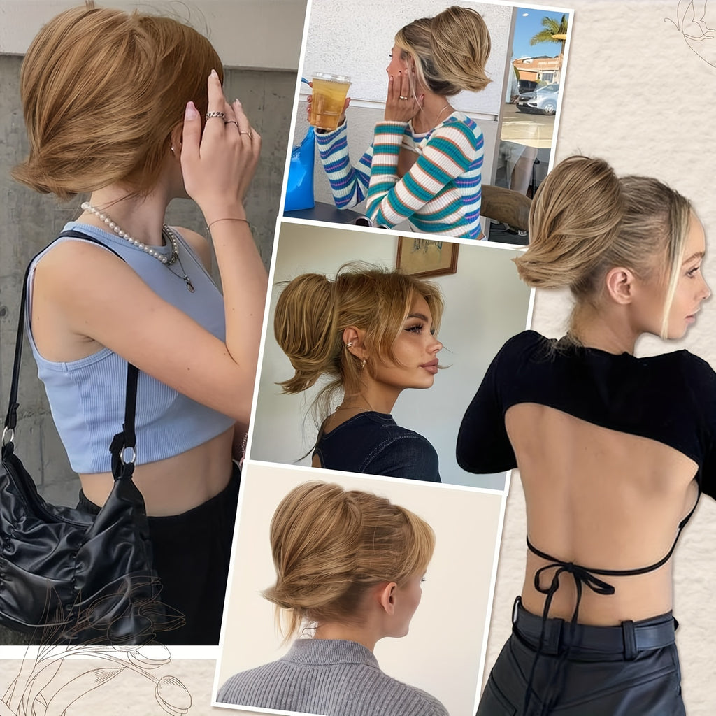[BARSDAR Hair Bun Extension] BARSDAR Straight Synthetic Hair Bun Ponytail Extension | Fully Short Ponytail Bun Extensions | Elastic Scrunchie Hair Accessories For Women
