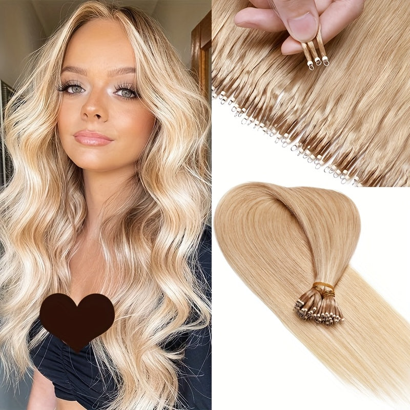 50 Strands Nano Ring Beads 100% Remy Human Hair Extensions 50G/Pack Thick Natural Smooth Remy Hair Full Head Balayage Highlight Blonde Any Color Halloween