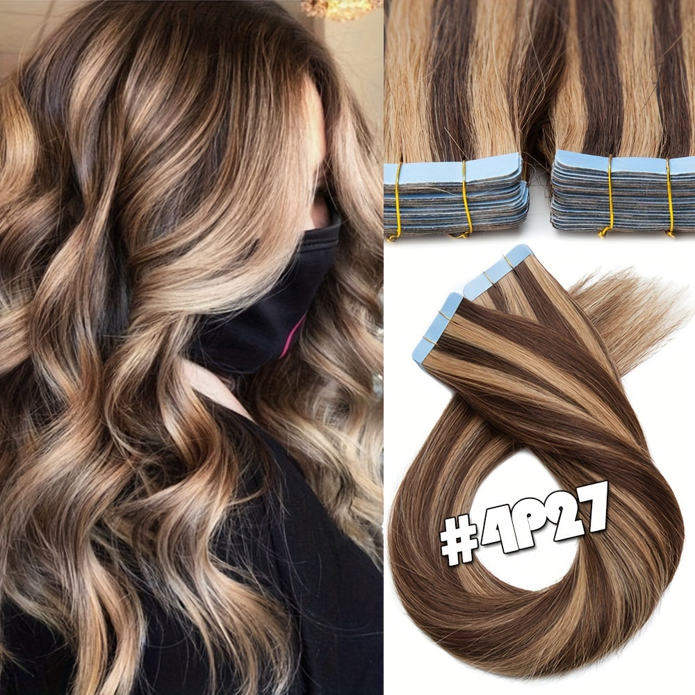 BENEHAIR Tape In Hair Extensions Human Hair Real Human Hair Tape In Extensions Straight Highlight 100% Remy Seamless Human Hair Extensions For Women 30.48-60.96 cm 25g/pack 10pcs Skin Weft