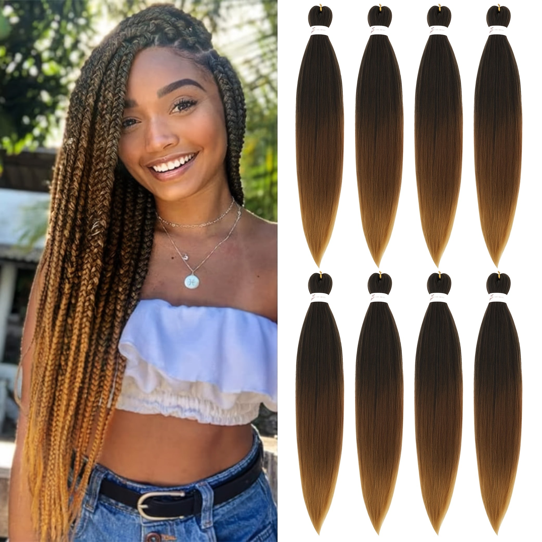 Braiding Hair Pre Stretched 26/30 Inch 8 Packs Ombre Professional Soft Yaki Texture, Itch Free, Hot Water Setting Extensions For Braids, Professional Soft Yaki Texture Color 1B/30/27