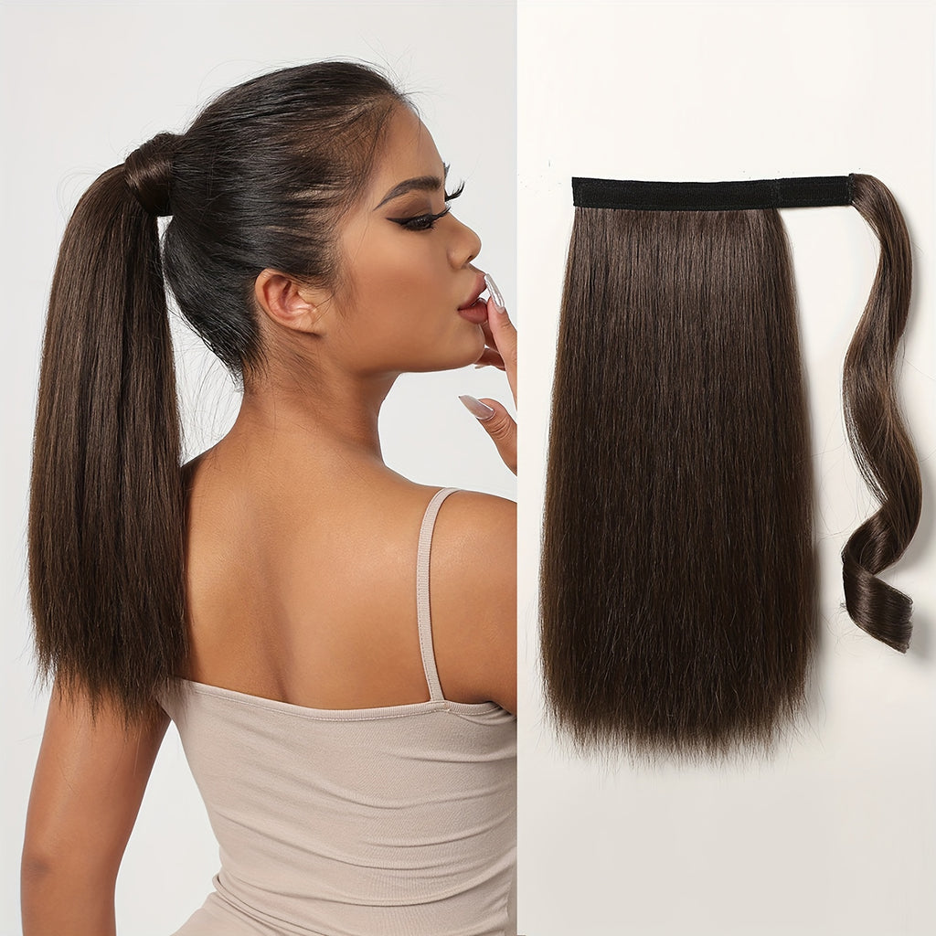 16 Inch Straight Ponytail Hair Extension, 90g Synthetic Clip-In Long Hair Wrap with Magic Drawstring, Versatile for All Women - Haircube, Hair Accessories Suitable for Birthday Party, Wedding Reception Mother's day gift for mom mother
