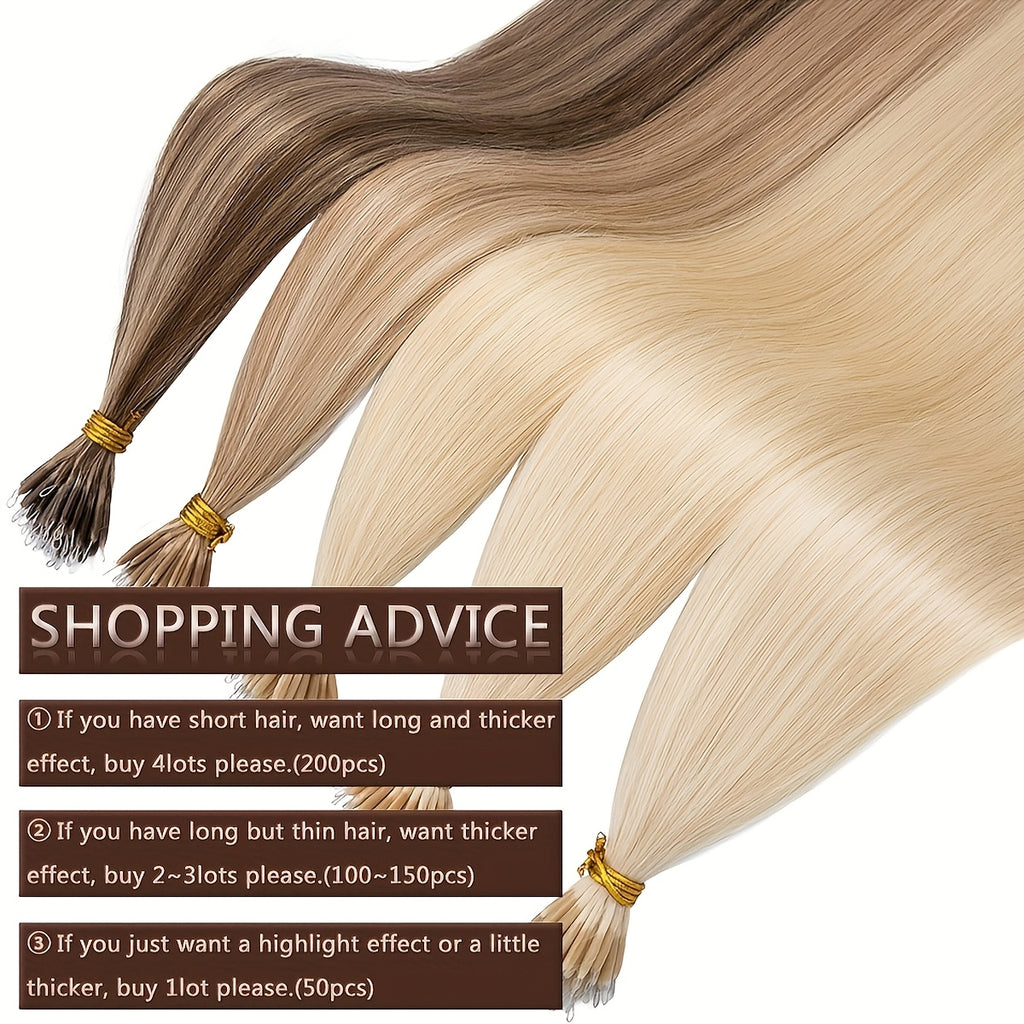 35g 50pcs Nano Rings Human Hair Extensions Micro Links Hair Nano Bead Prebonded Straight Blonde Hair 0.7g/strand