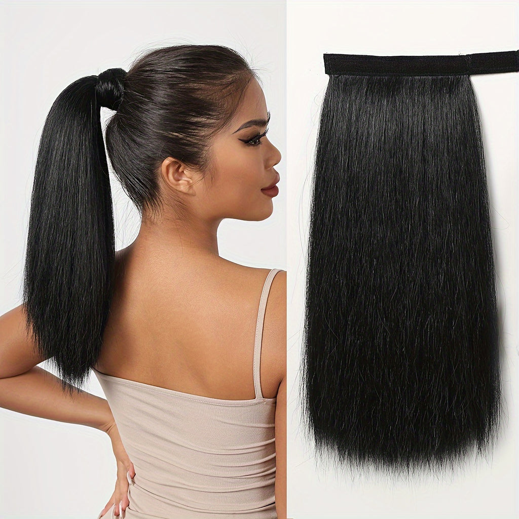 16 Inch Straight Ponytail Hair Extension, 90g Synthetic Clip-In Long Hair Wrap with Magic Drawstring, Versatile for All Women - Haircube, Hair Accessories Suitable for Birthday Party, Wedding Reception Mother's day gift for mom mother