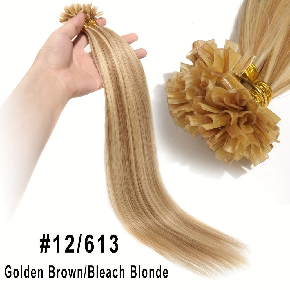 50Stramds/pack 30G Natural Human Hair Extensions Hot Fusion U Tip40.64-55.88 cm Straight Smooth Texture for Women - Natural Look, Adds Length, Multi-Ethnic Friendly, Easy to Attach, Hair Accesories Hair Enhancement for Daily Life, Wedding, Festival.
