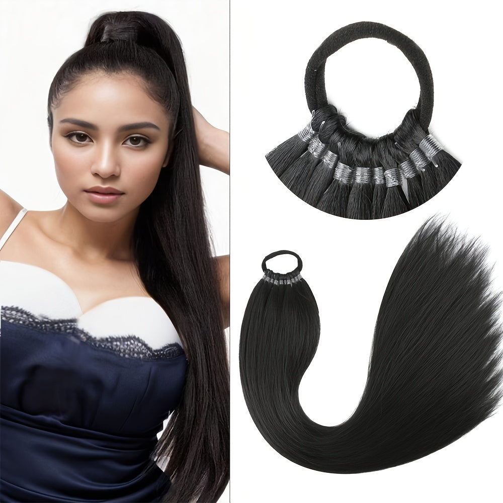 Saisity Yaki Straight 60.96 cm Synthetic Ponytail Extension with Hair Tie for Women - Perfect for Daily Party and Festive Occasions