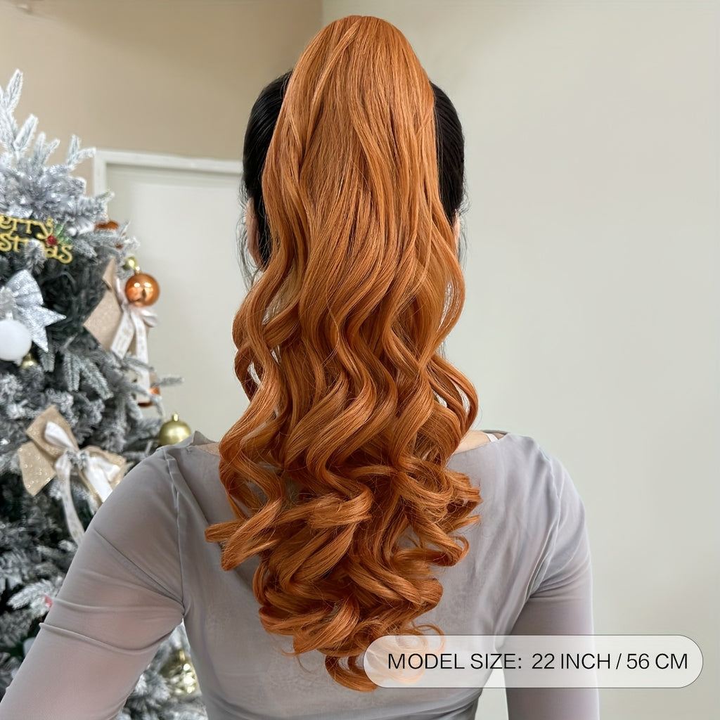 Claw Ponytail Extension Hair Light Brown 55.88 cm Long Water Wave Heat Resistant Fiber Synthetic Ponytail Hairpiece for Girl Women Party Daily Used