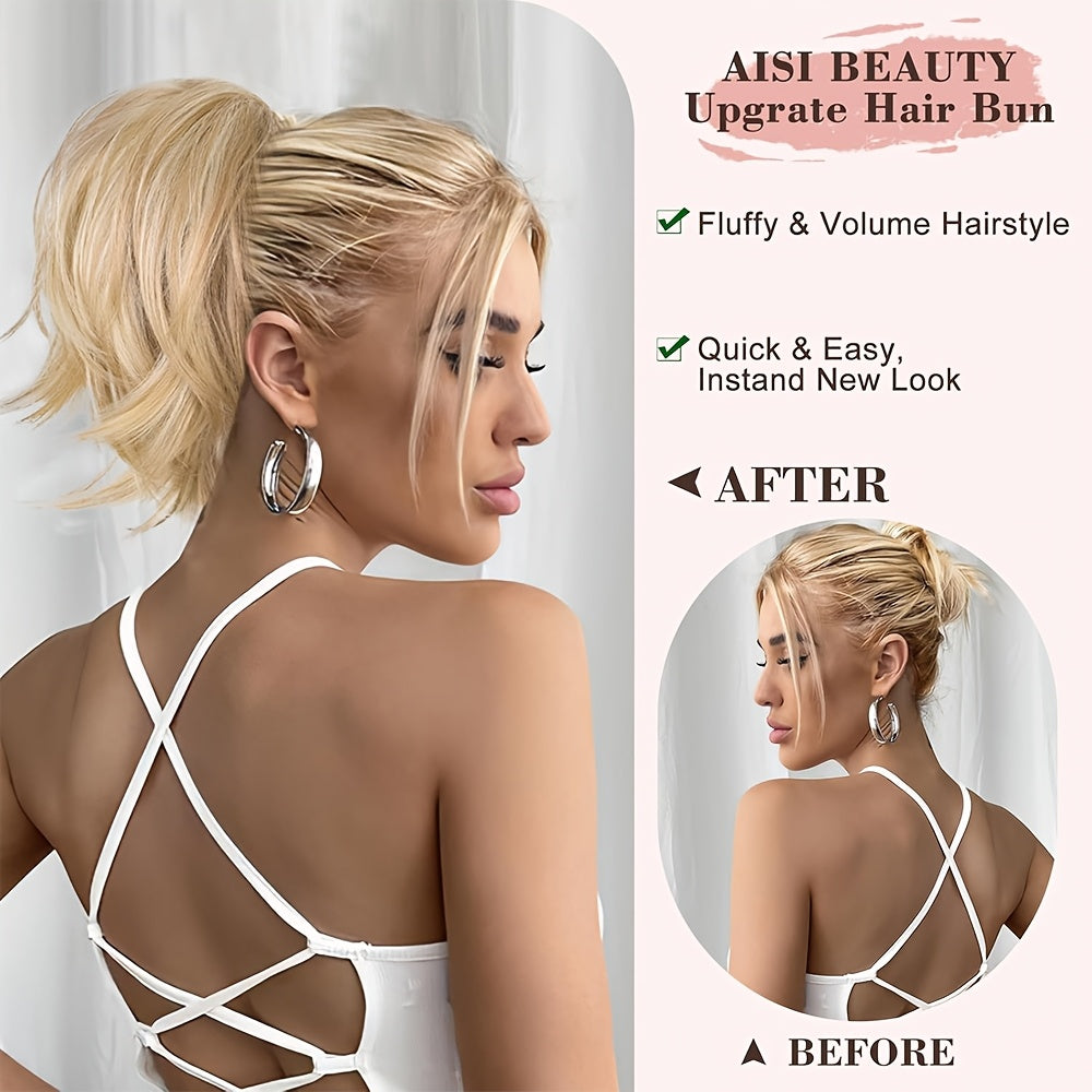 1pc Elegant Women'S Short Ponytail Extension with Claw Clip and Bendable Wires, 25.4cm Straight Hair Messy Bun Fake Hairpiece, DIY Styling Options
